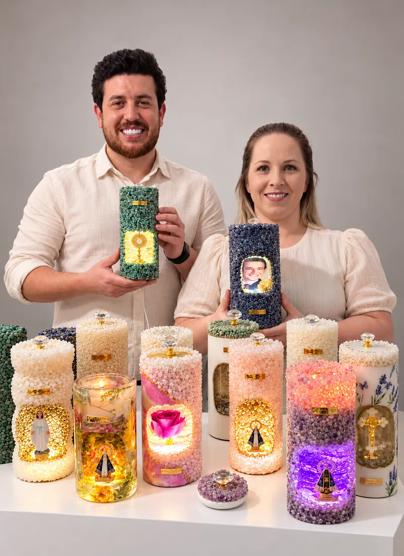 Junior e Ana com velas gruta